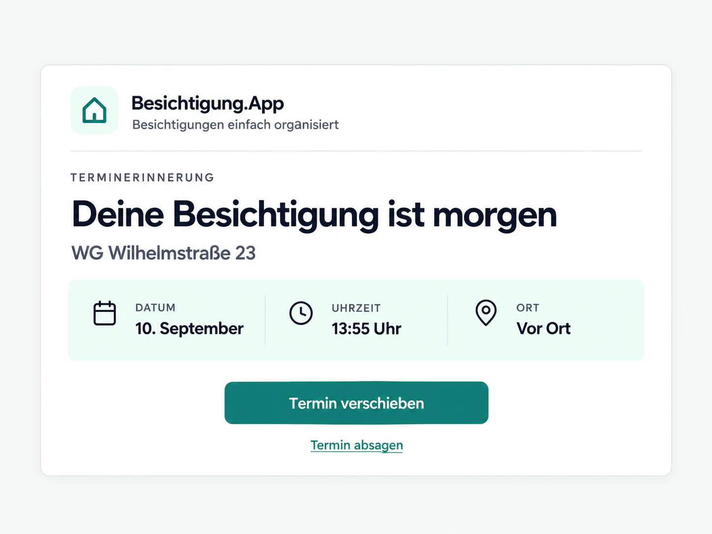 Automatisch versendete E-Mail zur Terminerinnerung
